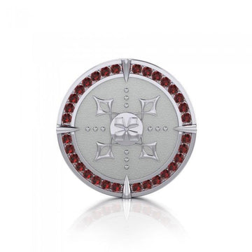Viking Warrior Shield of Inspiration ~ Sterling Silver Pendant Jewelry with Garnet Gemstones TPD1189 - Jewelry